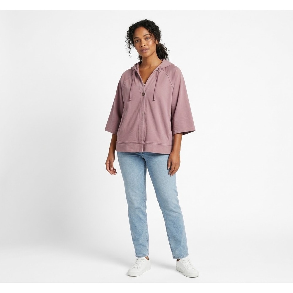 Pure Jill J Jill Organic Cotton Hoodie Mauve Pink Button Front Poncho Top M boxy